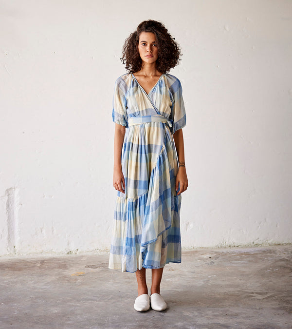 Summer Dress Cotton Wrap-Blue-Fashion Edit Indian Summer-KW833-Khara Kapas - Shop Cult Modern