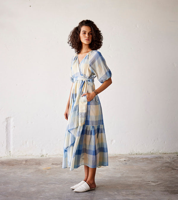 Summer Dress Cotton Wrap-Blue-Fashion Edit Indian Summer-KW833-Khara Kapas - Shop Cult Modern