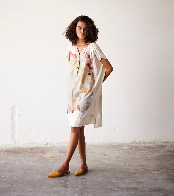 Summer Kaftan Dress Cotton Off White-Fashion Edit Indian Summer-KW835-Khara Kapas - Shop Cult Modern