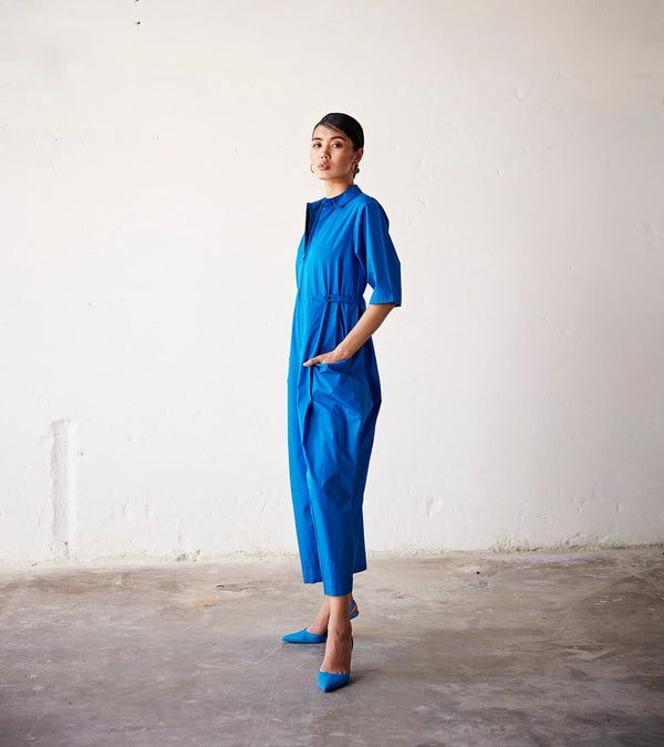 Summer Jumpsuit Poplin-Cobalt Blue-Fashion Edit Indian Summer-KW783-Khara Kapas - Shop Cult Modern