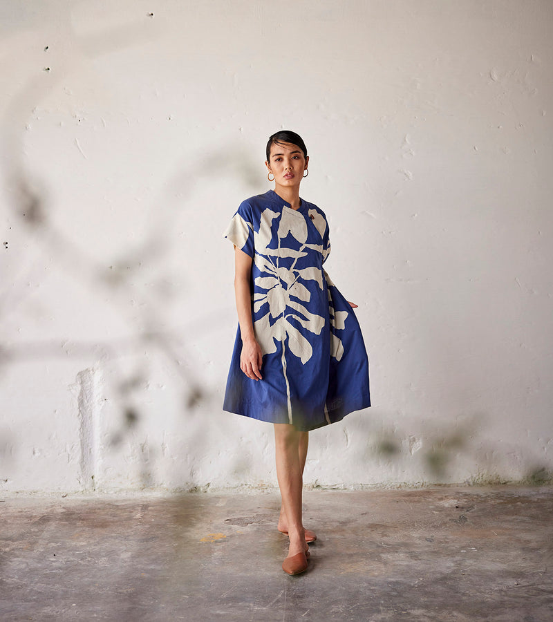Summer Dress Cotton Overlap-Navy Blue-Fashion Edit Indian Summer-KW792-Khara Kapas - Shop Cult Modern