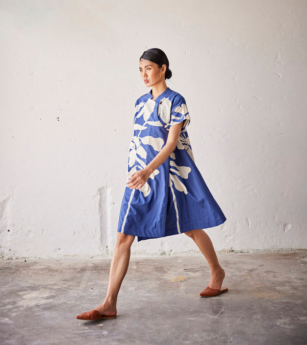 Summer Dress Cotton Overlap-Navy Blue-Fashion Edit Indian Summer-KW792-Khara Kapas - Shop Cult Modern