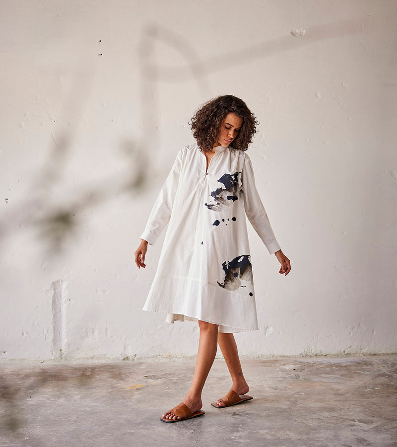 Summer Dress Poplin Gathers-White-Fashion Edit Indian Summer-KW795-Khara Kapas - Shop Cult Modern