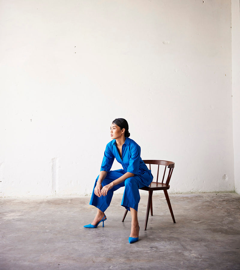 Summer Jumpsuit Poplin-Cobalt Blue-Fashion Edit Indian Summer-KW783-Khara Kapas - Shop Cult Modern