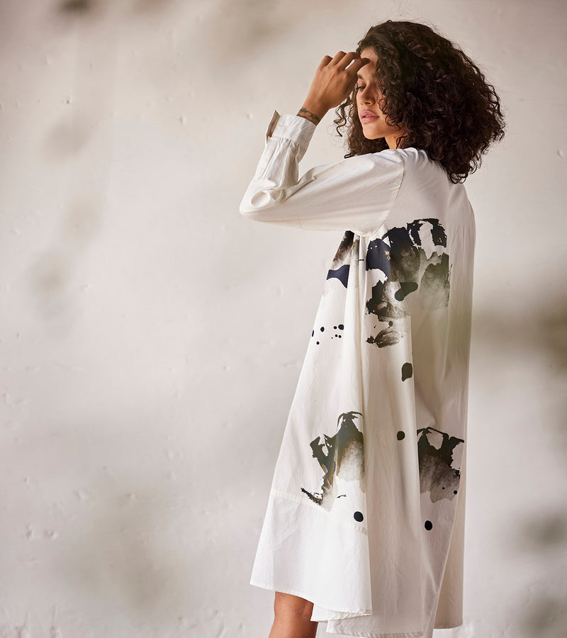 Summer Dress Poplin Gathers-White-Fashion Edit Indian Summer-KW795-Khara Kapas - Shop Cult Modern
