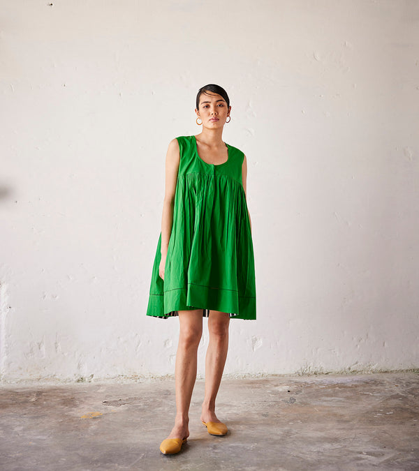 Summer Dress Cotton Poplin-Forest Green-Fashion Edit Indian Summer-KW796-Khara Kapas - Shop Cult Modern