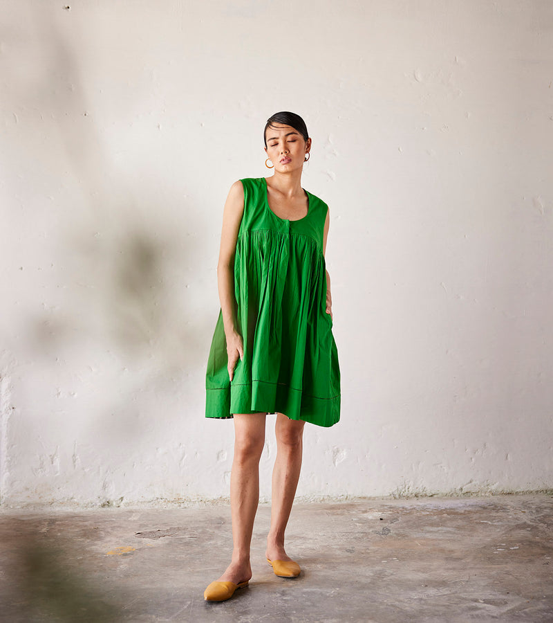 Summer Dress Cotton Poplin-Forest Green-Fashion Edit Indian Summer-KW796-Khara Kapas - Shop Cult Modern
