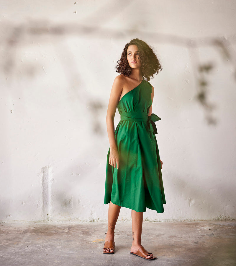 ShopCultModern-KharaKapas-Dress Cotton Poplin-Dark Green-Fashion