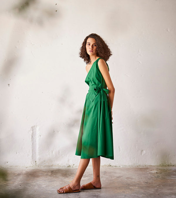 Summer Dress Cotton Poplin-Dark Green-Fashion Edit Indian Summer-KW797-Khara Kapas - Shop Cult Modern