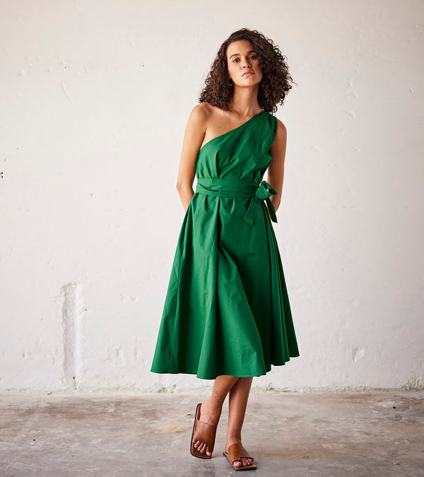 Summer Dress Cotton Poplin-Dark Green-Fashion Edit Indian Summer-KW797-Khara Kapas - Shop Cult Modern