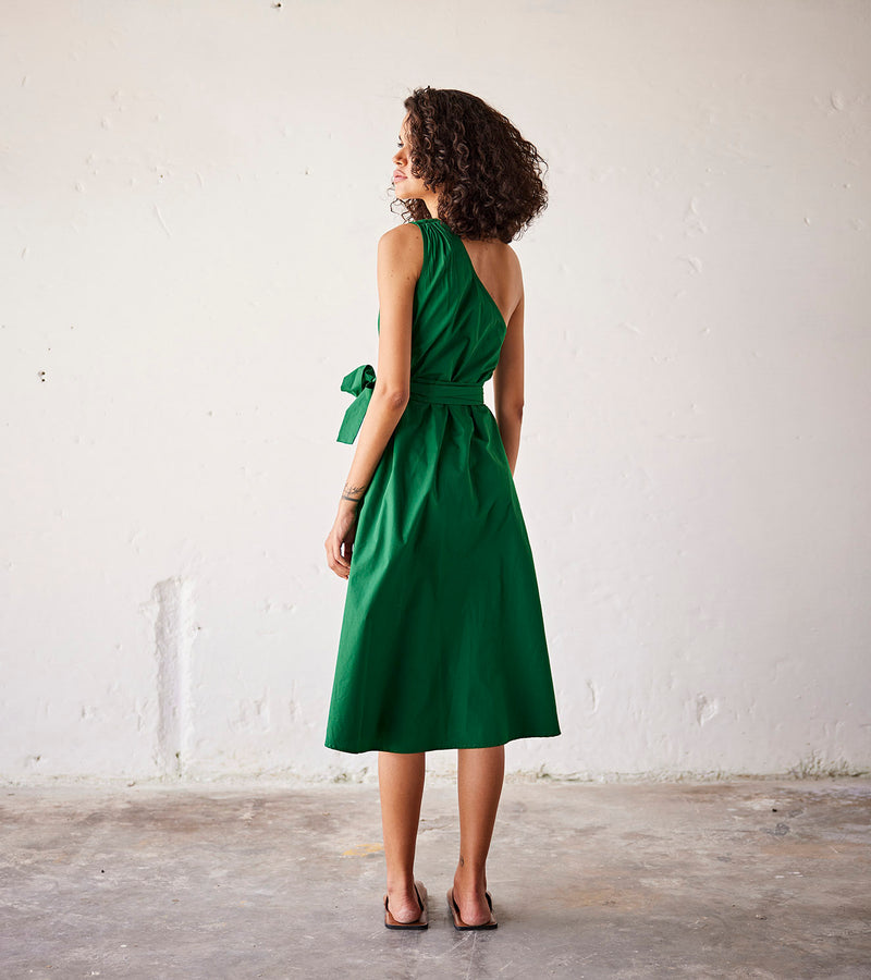 Summer Dress Cotton Poplin-Dark Green-Fashion Edit Indian Summer-KW797-Khara Kapas - Shop Cult Modern