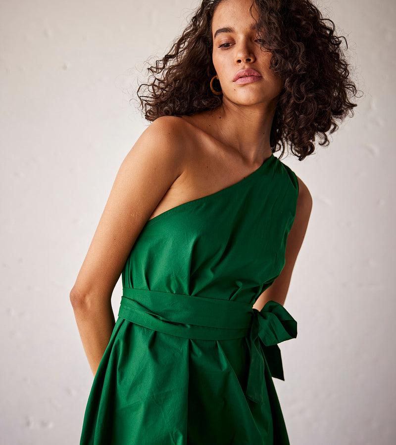 Summer Dress Cotton Poplin-Dark Green-Fashion Edit Indian Summer-KW797-Khara Kapas - Shop Cult Modern