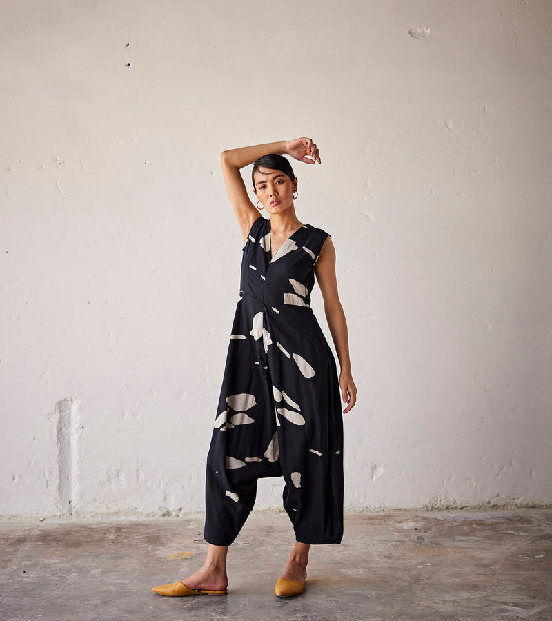 Summer Jumpsuit Cotton Black-Fashion Edit Indian Summer-KW798-Khara Kapas - Shop Cult Modern