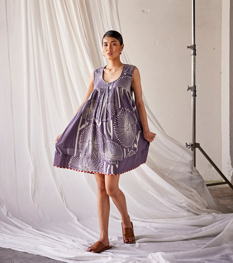 Summer Dress Cotton Flared-Cool Grey-Fashion Edit Indian Summer-KW804-Khara Kapas - Shop Cult Modern