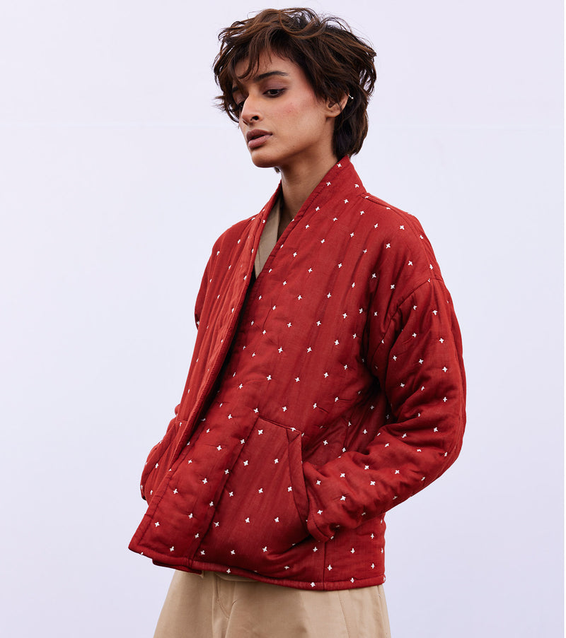New Season Spring Summer 2024-Jacket-Cotton Mul Amber Brick red-KW897-Fashion Edit Diana by Khara Kapas - Shop Cult Modern