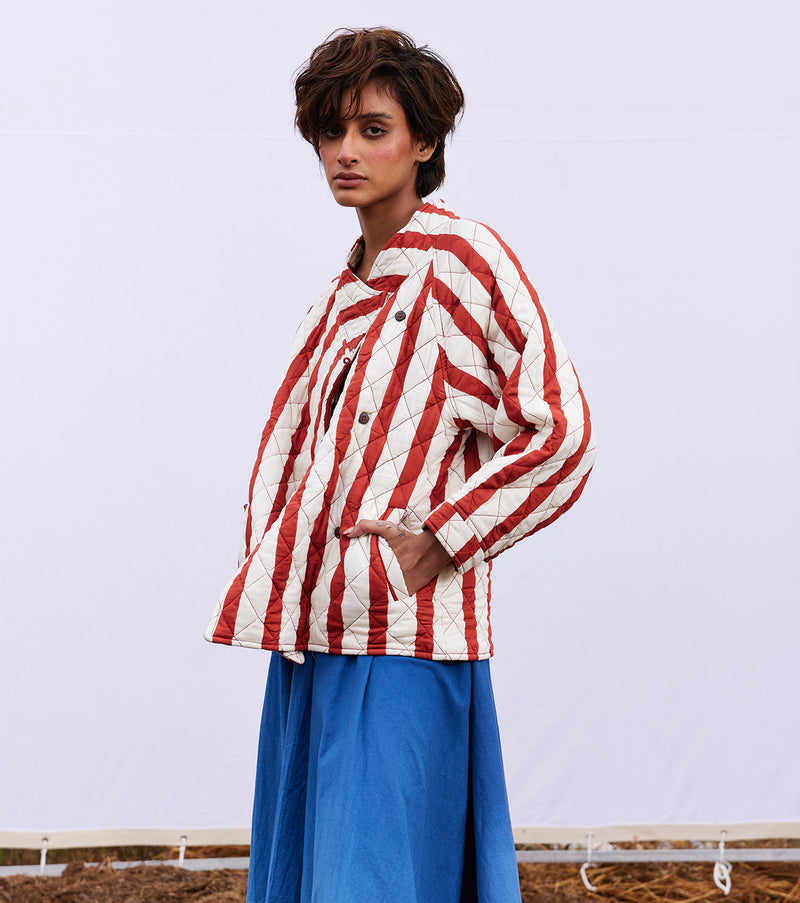 New Season Spring Summer 2024-Jacket-Cotton Mul Carmine Brick red & off white-KW904-Fashion Edit Diana by Khara Kapas - Shop Cult Modern