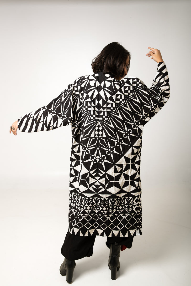 New Season Summer/Fall 2023-Jacket Motif Cotton Asha Black White -Ka-Sha - Fashion Edit Aseem - Shop Cult Modern