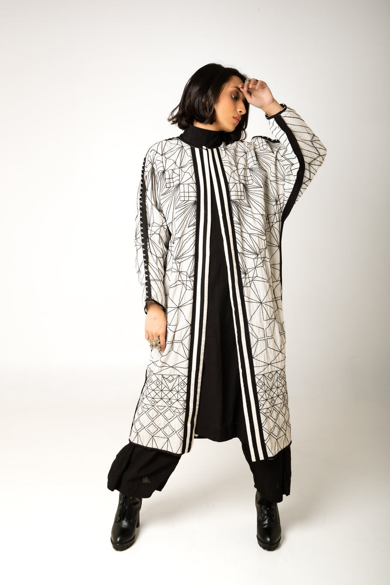 New Season Summer/Fall 2023-Jacket Motif Cotton Asha Black White -Ka-Sha - Fashion Edit Aseem - Shop Cult Modern