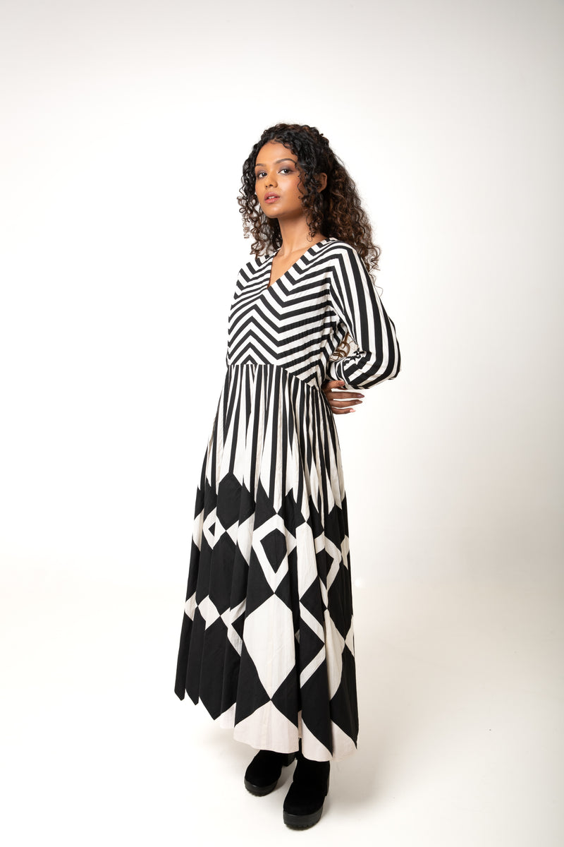 New Season Summer/Fall 2023-Dress Applique Cotton Zebra Black White -Ka-Sha - Fashion Edit Aseem - Shop Cult Modern