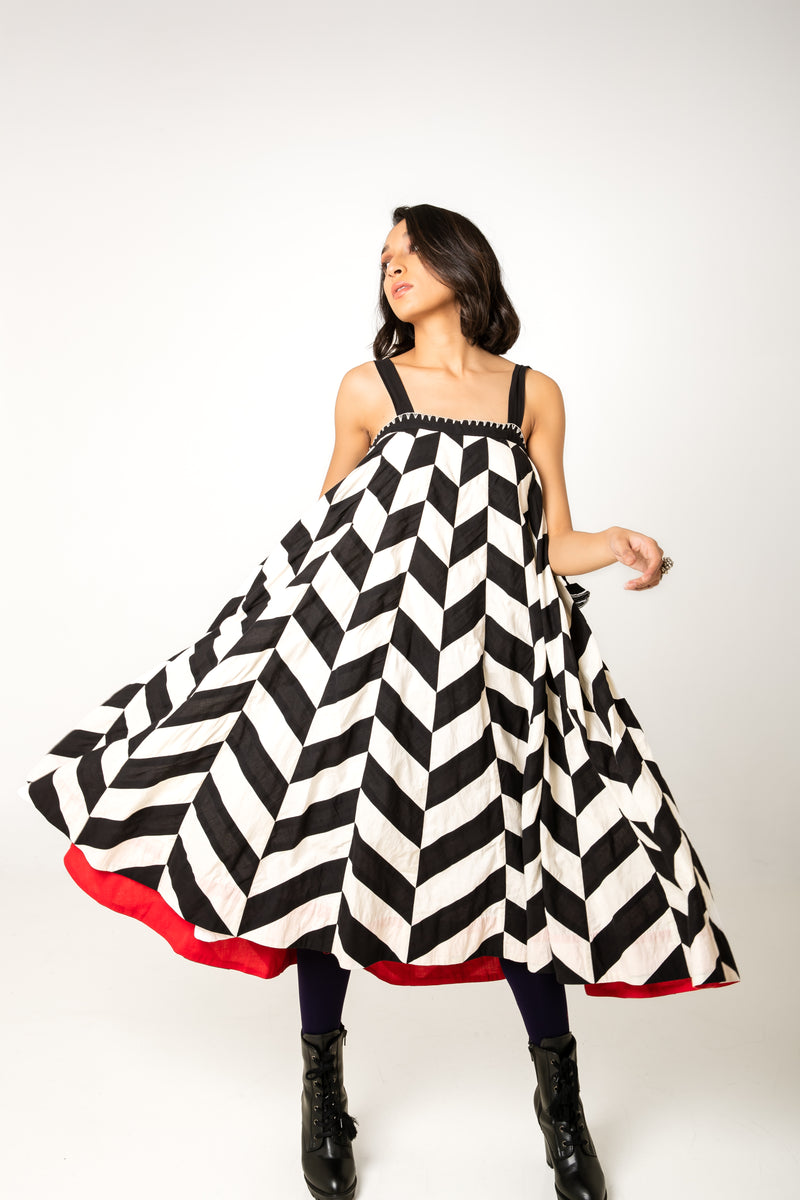 New Season Summer/Fall 2024-Dress Chevron Applique Cotton Para Black White -Ka-Sha - Fashion Edit Aseem - Shop Cult Modern