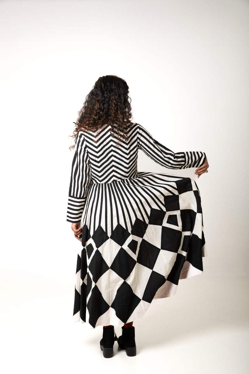 New Season Summer/Fall 2023-Dress Applique Cotton Zebra Black White -Ka-Sha - Fashion Edit Aseem - Shop Cult Modern