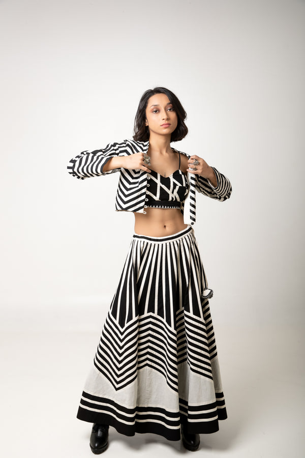 New Season Summer/Fall 2023-Skirt Flared Cotton Rachana Black White -Ka-Sha - Fashion Edit Aseem - Shop Cult Modern