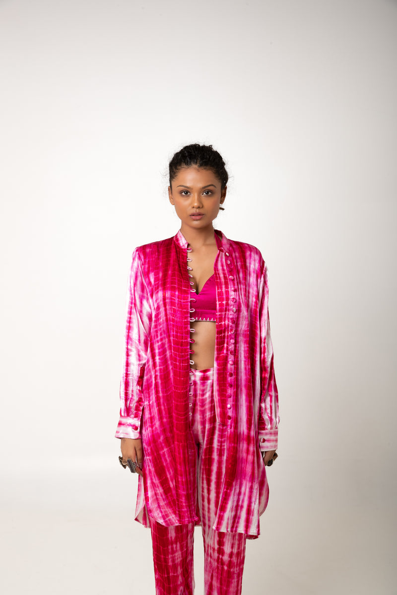 New Season Summer/Fall 2023-Bustier Padded Mashru Silk Gulabo Pink White -Ka-Sha - Fashion Edit Aseem - Shop Cult Modern