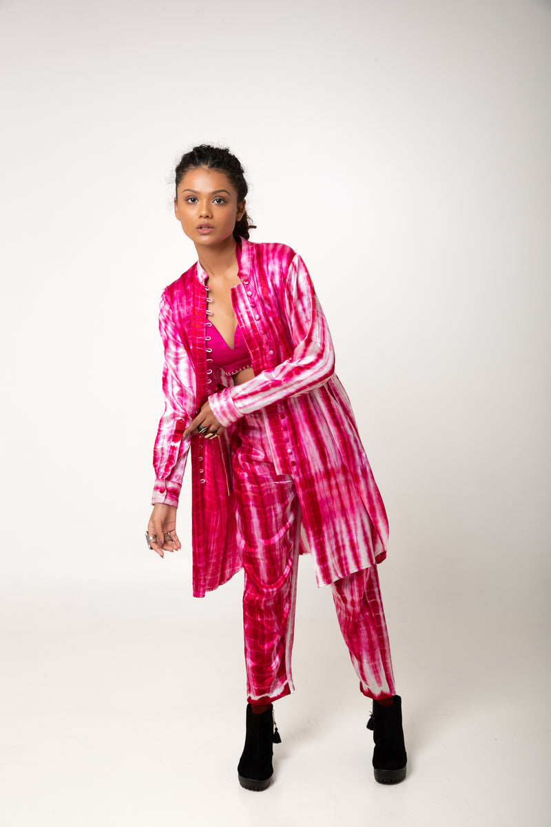 New Season Summer/Fall 2023-Shirt Tie Dyed Mashru Silk Gulabo Pink White -Ka-Sha - Fashion Edit Aseem - Shop Cult Modern