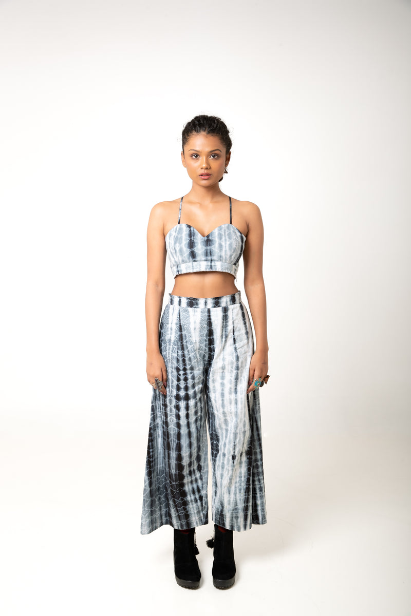 New Season Summer/Fall 2024-Pants Tie Dyed Mashru Silk Vansh Black White -Ka-Sha - Fashion Edit Aseem - Shop Cult Modern