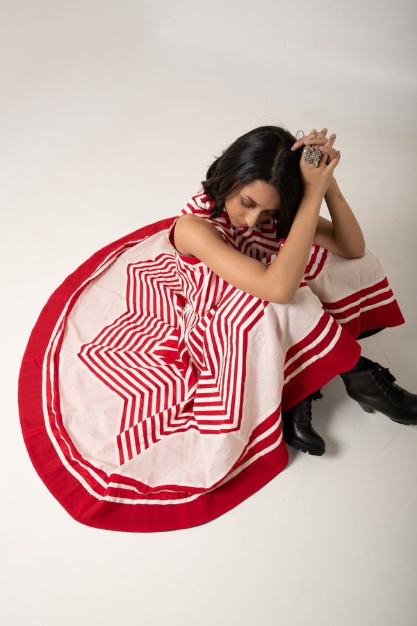 New Season Summer/Fall 2023-Skirt Flared Cotton Rachana Red White -Ka-Sha - Fashion Edit Aseem - Shop Cult Modern