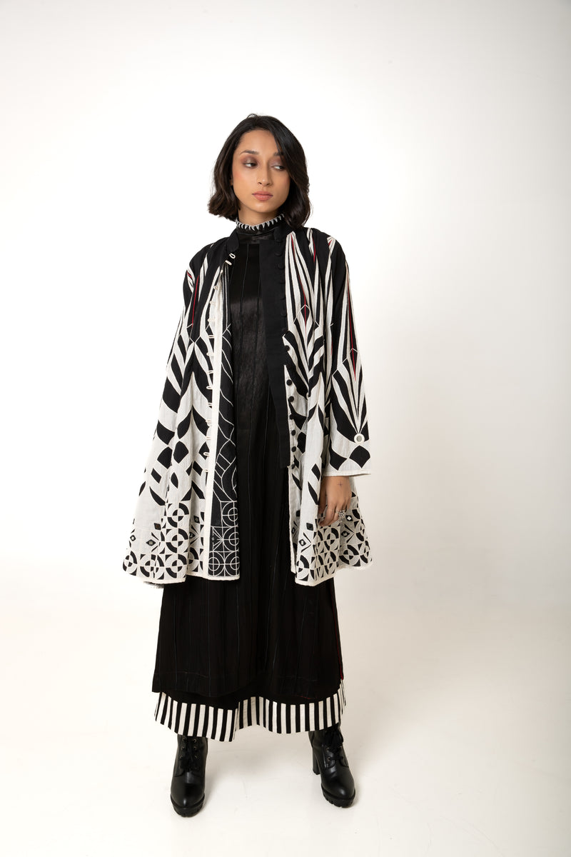 New Season Summer/Fall 2023-Tunic Embroidered Mashru Silk Panda Black -Ka-Sha - Fashion Edit Aseem - Shop Cult Modern