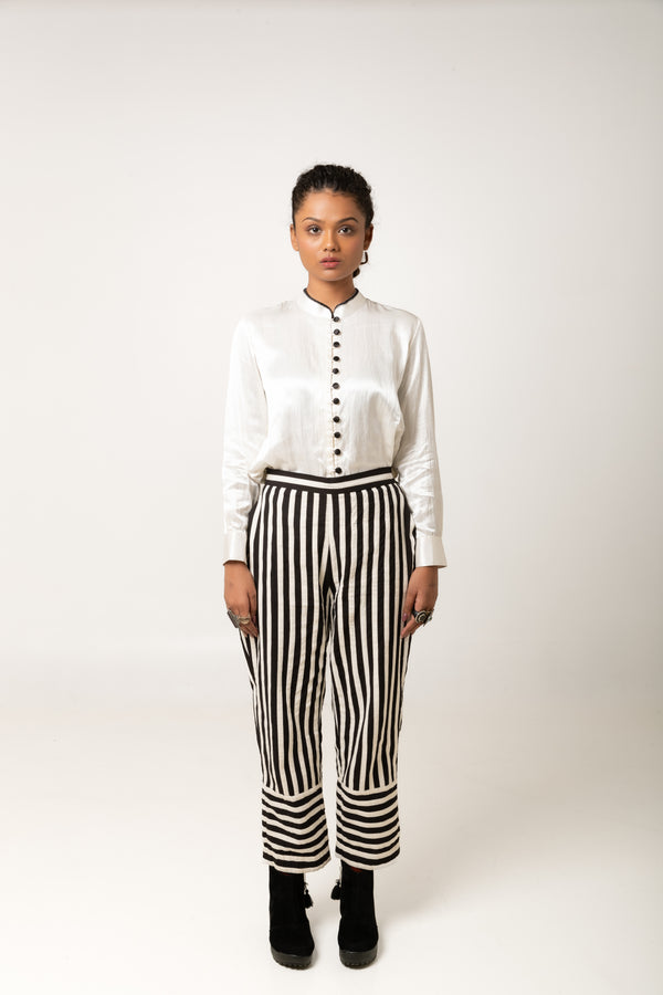 New Season Summer/Fall 2023-Pants Applique Stripes Cotton Kriti Black White -Ka-Sha - Fashion Edit Aseem - Shop Cult Modern