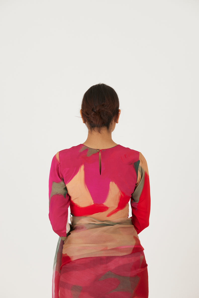 New Season Fall 23/Summer 24-Blouse-Crepe-Embroidered -Lei Lani Red-YAMLS58-Fashion Edit Yam - Shop Cult Modern