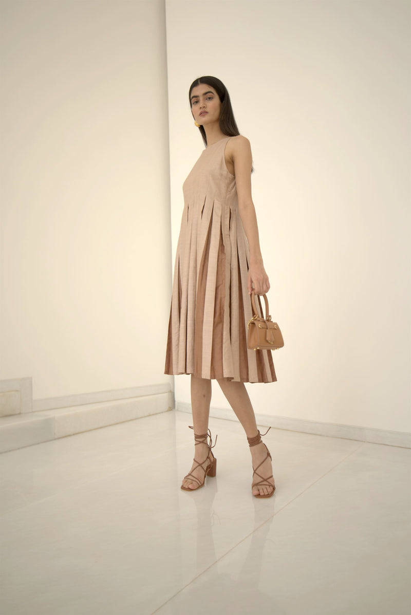 New Season Summer to Fall 2024-Dress Two Toned Silk Amber Off White-C/TS/010-Suzanne-Fashion Edit Hemji - Shop Cult Modern