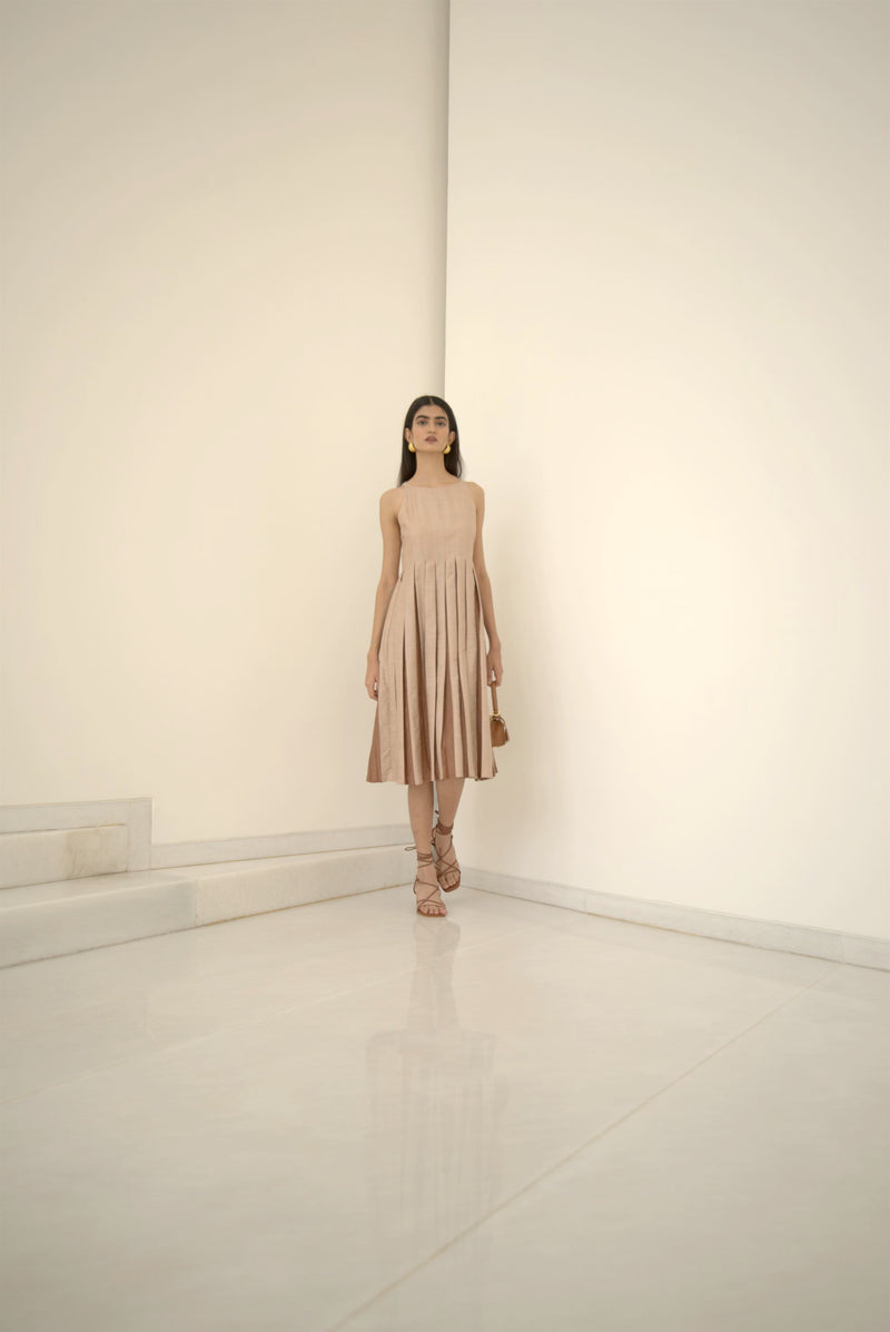 New Season Summer to Fall 2024-Dress Two Toned Silk Amber Off White-C/TS/010-Suzanne-Fashion Edit Hemji - Shop Cult Modern