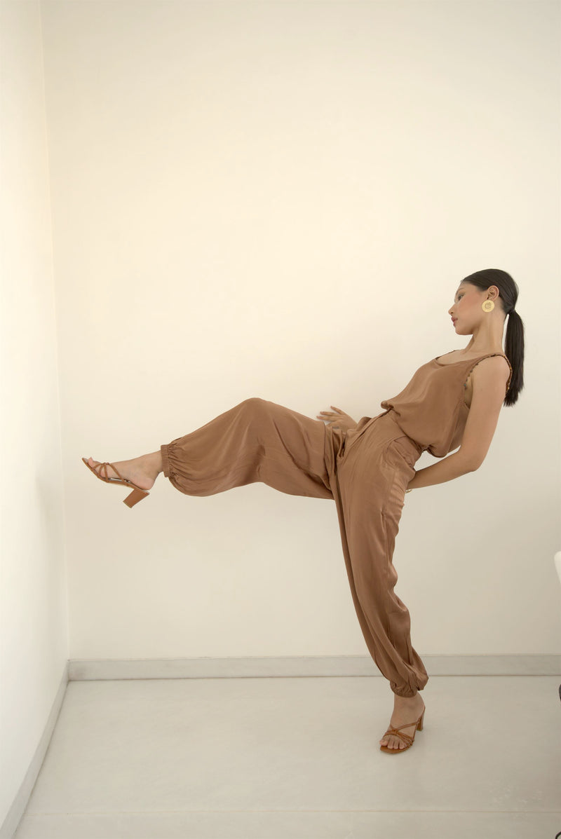 New Season Summer to Fall 2024-Pants Balloon Fit Silk Brown-TB/S/005-Suzanne-Fashion Edit Hemji - Shop Cult Modern