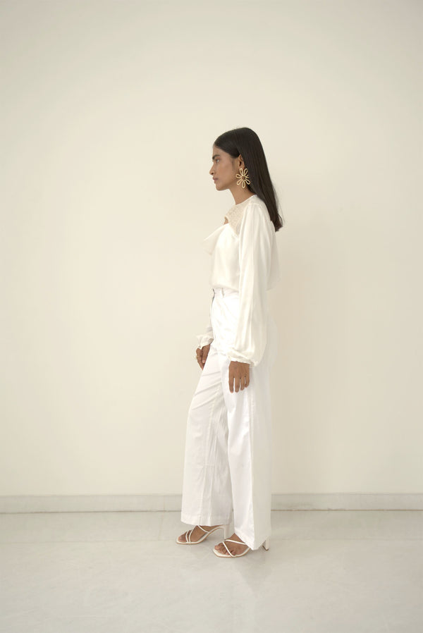 New Season Summer to Fall 2023-Blouse Draped Silk Pearl White-WH/S/024-Suzanne-Fashion Edit Hemji - Shop Cult Modern