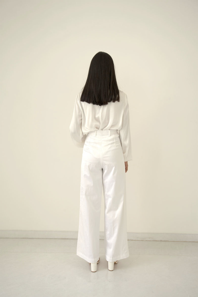 New Season Summer to Fall 2024--Blouse Draped Silk Pearl White-WH/S/024-Suzanne-Fashion Edit Hemji - Shop Cult Modern