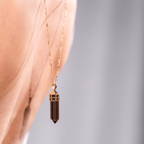 Demi Fine Jewelry-14k Gold Plated-Necklace-Smoky Quartz Pencil Pendant Recycled Sterling Silver-N35/23-Fashion Edit Unbent - Shop Cult Modern