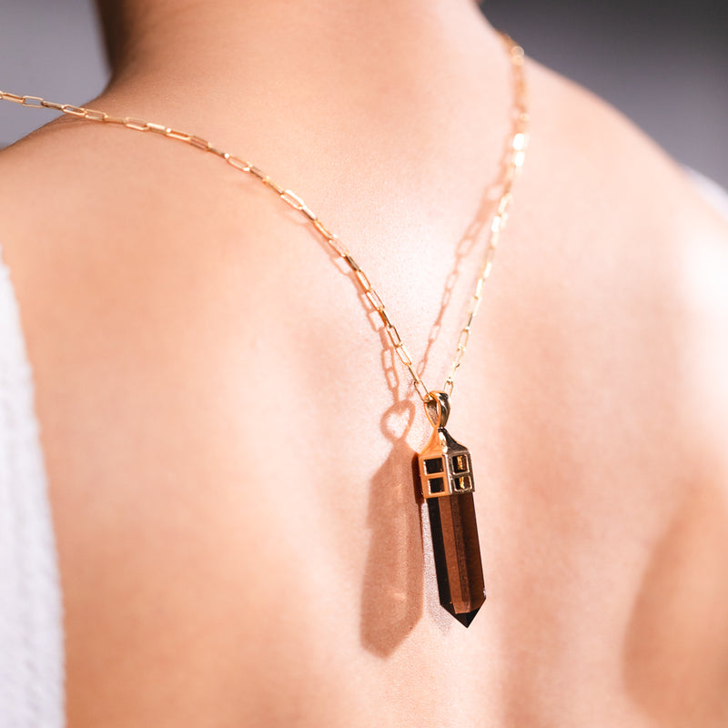 Demi Fine Jewelry-14k Gold Plated-Necklace-Smoky Quartz Pencil Pendant Recycled Sterling Silver-N35/23-Fashion Edit Unbent - Shop Cult Modern