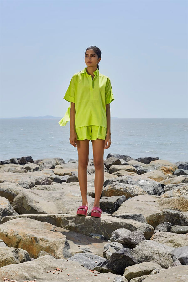 New Season Summer/Fall 23-Coord Set Green Ekin Shirt Cotton Neon-MT Ekin Shirt Coord Set-Neon Green-Fashion Edit Mati - Shop Cult Modern