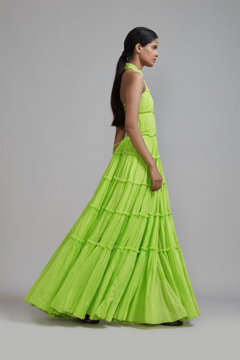 New Season Summer/Fall 24-Dress Green Backless Tiered Gown Cotton Neon-MT Backless Gown-ML Neon Green-Fashion Edit Mati - Shop Cult Modern