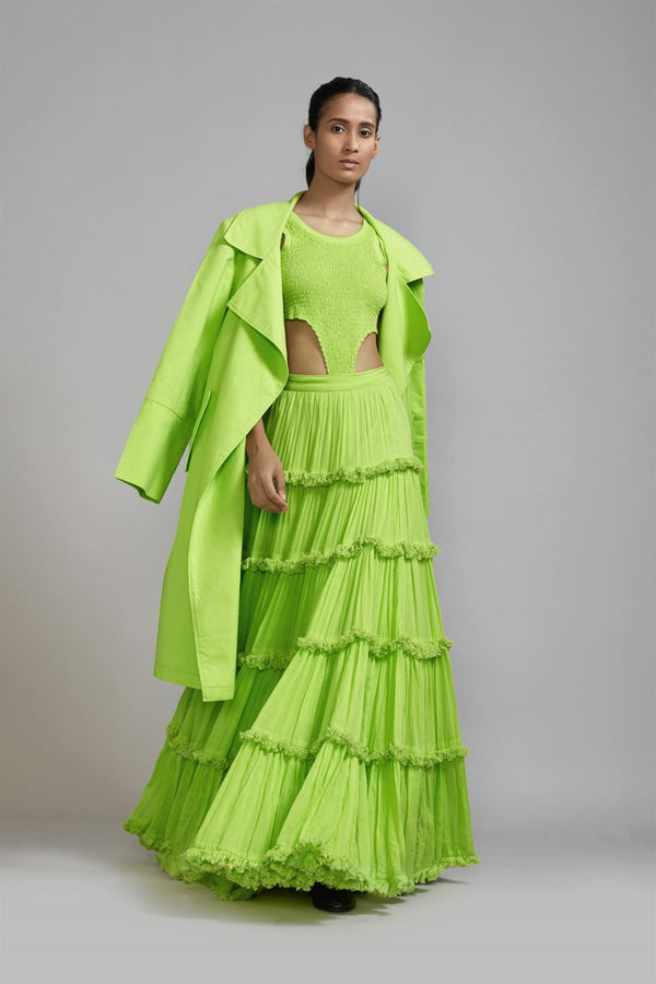 New Season Summer/Fall 2024-Coord Set Green Bodysuit-Lehenga-Jacket Cotton Neon-MT BS TR Jack Lehenga Coord Set-Neon Green 3pcs-Fashion Edit Mati - Shop Cult Modern