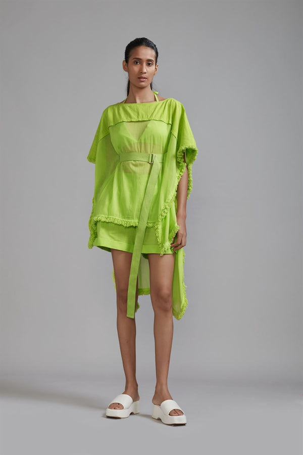 New Season Summer/Fall 23-Top Green Fringed Kaftan Cotton Neon-MT FR Kaftan Top-ML Neon Green-Fashion Edit Mati - Shop Cult Modern