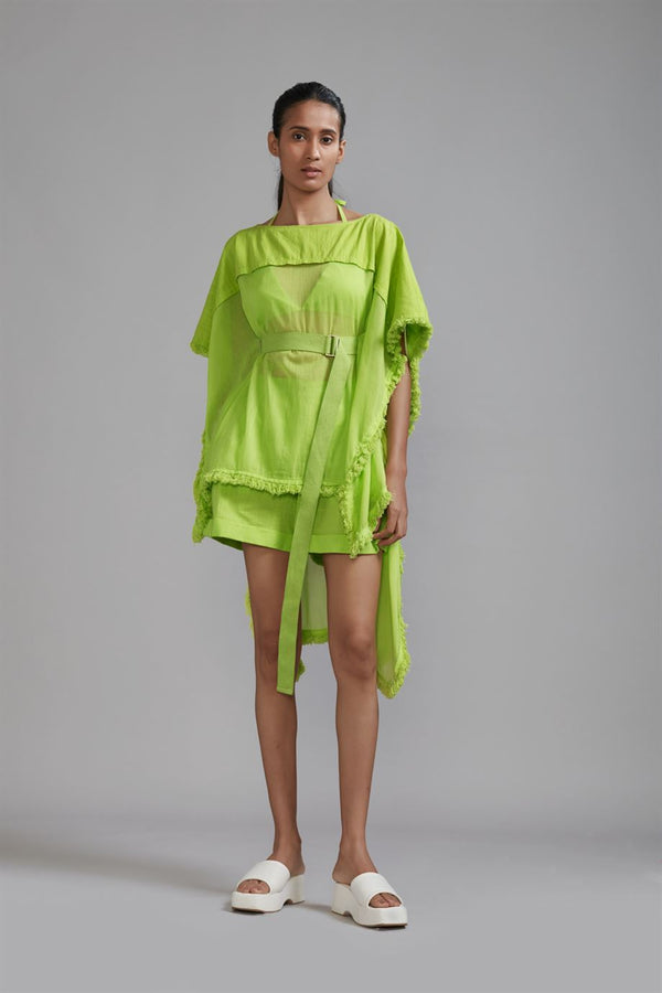 New Season Summer/Fall 24-Top Green Fringed Kaftan Cotton Neon-MT FR Kaftan Top-ML Neon Green-Fashion Edit Mati - Shop Cult Modern