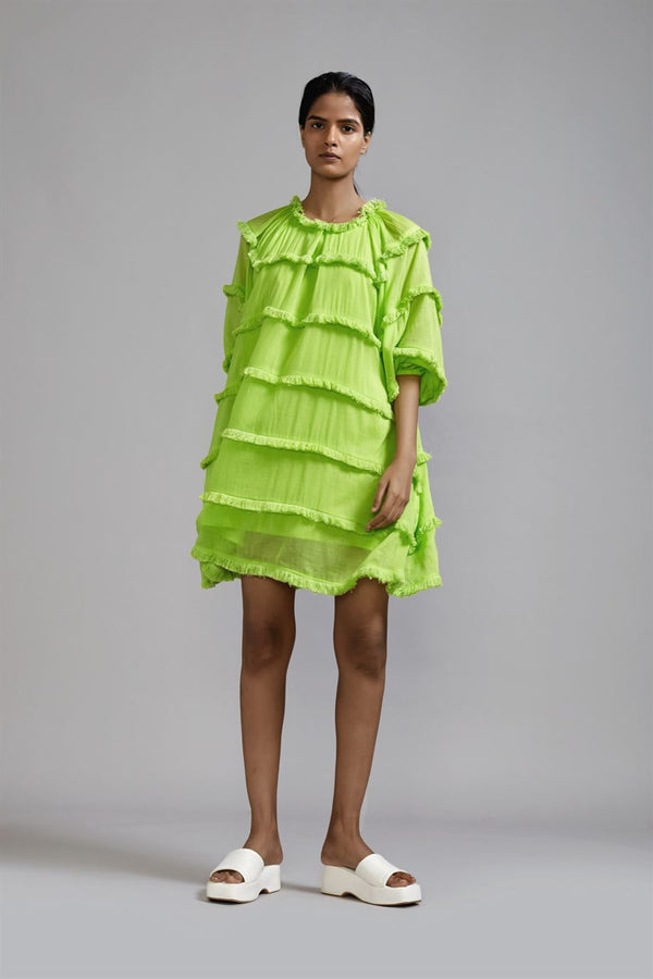 New Season Summer/Fall 23-Dress Green Fringed Short Cotton Neon-MT FR SH Dress-ML Neon Green-Fashion Edit Mati - Shop Cult Modern