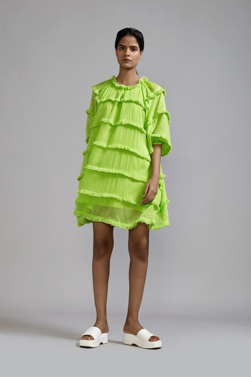 New Season Summer/Fall 24-Dress Green Fringed Short Cotton Neon-MT FR SH Dress-ML Neon Green-Fashion Edit Mati - Shop Cult Modern