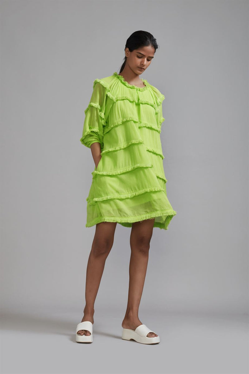 New Season Summer/Fall 23-Dress Green Fringed Short Cotton Neon-MT FR SH Dress-ML Neon Green-Fashion Edit Mati - Shop Cult Modern