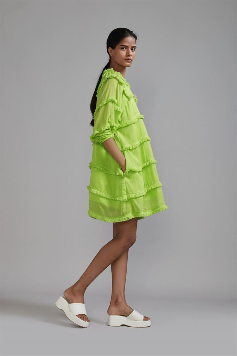 New Season Summer/Fall 24-Dress Green Fringed Short Cotton Neon-MT FR SH Dress-ML Neon Green-Fashion Edit Mati - Shop Cult Modern