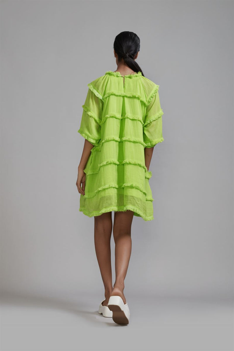 New Season Summer/Fall 23-Dress Green Fringed Short Cotton Neon-MT FR SH Dress-ML Neon Green-Fashion Edit Mati - Shop Cult Modern
